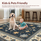Ultra Soft Area Rug, Non Slip, Stain Resistant, Washable Area Rugs for Living Room, Bedroom, Chic Graphic Solar Imagery(Blue)