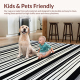 Ultra Soft Area Rug, Non Slip, Stain Resistant, Washable Area Rugs for Living Room, Bedroom, Monochrome Linear Layered Rug with Bold Black and White Contrast Stripes(Black)