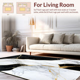 Ultra Soft Area Rug, Non Slip, Stain Resistant, Washable Area Rugs for Living Room, Bedroom, Sleek Black Gold Abstract Swirl(Black)