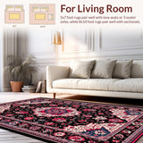 Ultra Soft Area Rug, Non Slip, Stain Resistant, Washable Area Rugs for Living Room, Bedroom, Cozy Vintage-Inspired Floral Arrangement(Black)