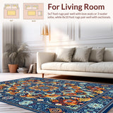 Ultra Soft Area Rug, Non Slip, Stain Resistant, Washable Area Rugs for Living Room, Bedroom, Rustic Textured Circular Design(Blue)