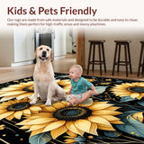 Ultra Soft Area Rug, Non Slip, Stain Resistant, Washable Area Rugs for Living Room, Bedroom, Vibrant Oversized Sunflower Motif(Gold)