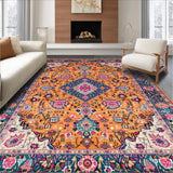 Ultra Soft Area Rug, Non Slip, Stain Resistant, Washable Area Rugs for Living Room, Bedroom, Elegant Retro Geometric Elements(Orange)