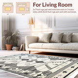 Ultra Soft Area Rug, Non Slip, Stain Resistant, Washable Area Rugs for Living Room, Bedroom, Ivory Black Geometric Bedroom Fringe Carpet(Beige)