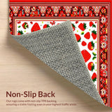 Ultra Soft Area Rug, Non Slip, Stain Resistant, Washable Area Rugs for Living Room, Bedroom, Joyful Springtime Fruit and Bee Fusion(Red)