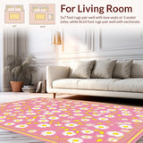 Ultra Soft Area Rug, Non Slip, Stain Resistant, Washable Area Rugs for Living Room, Bedroom, Rustic Earthy Blossom Touch(Pink)