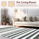 Ultra Soft Area Rug, Non Slip, Stain Resistant, Washable Area Rugs for Living Room, Bedroom, Classic Bistro Stripe Handwoven Rug for Sophisticated Home Accent(Black)