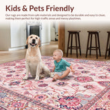 Ultra Soft Area Rug, Non Slip, Stain Resistant, Washable Area Rugs for Living Room, Bedroom, Pastel Pink Antique Artistry(Pink)