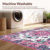 Ultra Soft Area Rug, Non Slip, Stain Resistant, Washable Area Rugs for Living Room, Bedroom, Whimsical Multi-Colored Ogee Style(Pink)