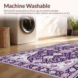 Ultra Soft Area Rug, Non Slip, Stain Resistant, Washable Area Rugs for Living Room, Bedroom, Chic Monochrome Vintage Blossom(Purple)