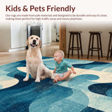 Ultra Soft Area Rug, Non Slip, Stain Resistant, Washable Area Rugs for Living Room, Bedroom, Surfboard Silhouette Rug with Oceanic Motifs and Contrasting Stripes(Blue)