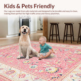 Ultra Soft Area Rug, Non Slip, Stain Resistant, Washable Area Rugs for Living Room, Bedroom, Graceful Curved Symmetrical Layout(Pink)