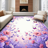 Ultra Soft Area Rug, Non Slip, Stain Resistant, Washable Area Rugs for Living Room, Bedroom, Charming Spring Floral Accents(Purple)