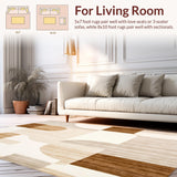 Ultra Soft Area Rug, Non Slip, Stain Resistant, Washable Area Rugs for Living Room, Bedroom, Contemporary Cream & Brown Geometric Area(Beige)