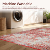 Ultra Soft Area Rug, Non Slip, Stain Resistant, Washable Area Rugs for Living Room, Bedroom, Rustic Floral Textured Elegance(Red)