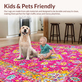 Ultra Soft Area Rug, Non Slip, Stain Resistant, Washable Area Rugs for Living Room, Bedroom, Stylish Contemporary Floral Print(Pink)