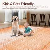 Ultra Soft Area Rug, Non Slip, Stain Resistant, Washable Area Rugs for Living Room, Bedroom, Elegant Ombre Gradient Rug Distressed Textured Look Fine Geometric Lines(Orange)