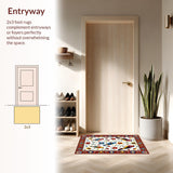 Ultra Soft Area Rug, Non Slip, Stain Resistant, Washable Area Rugs for Living Room, Bedroom, Stylish Ethnic Botanical Artwork(White)