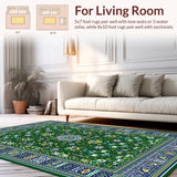 Ultra Soft Area Rug, Non Slip, Stain Resistant, Washable Area Rugs for Living Room, Bedroom, Chic Ogee Floral Arrangement(Green)