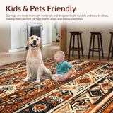 Ultra Soft Area Rug, Non Slip, Stain Resistant, Washable Area Rugs for Living Room, Bedroom, Stylish Cozy Southwestern Vibe(Orange)