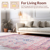Ultra Soft Area Rug, Non Slip, Stain Resistant, Washable Area Rugs for Living Room, Bedroom, Cozy Textured Geometric Artwork(Pink)