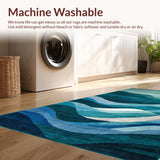 Ultra Soft Area Rug, Non Slip, Stain Resistant, Washable Area Rugs for Living Room, Bedroom, Sophisticated Abstract Teal Geometry(Blue)