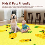 Ultra Soft Area Rug, Non Slip, Stain Resistant, Washable Area Rugs for Living Room, Bedroom, Vivid Tropical Banana Motif(Yellow)