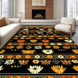Ultra Soft Area Rug, Non Slip, Stain Resistant, Washable Area Rugs for Living Room, Bedroom, Lively Black Cat with Blooming Flora(Black)