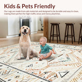 Ultra Soft Area Rug, Non Slip, Stain Resistant, Washable Area Rugs for Living Room, Bedroom, Trendy Vintage Symmetrical Elements(Beige)