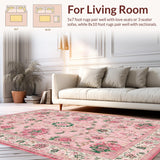 Ultra Soft Area Rug, Non Slip, Stain Resistant, Washable Area Rugs for Living Room, Bedroom, Delicate Watercolor Floral Impression(Pink)