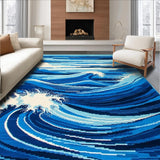 Ultra Soft Area Rug, Non Slip, Stain Resistant, Washable Area Rugs for Living Room, Bedroom, Serene Blue Tidal Pattern(Blue)