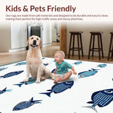 Ultra Soft Area Rug, Non Slip, Stain Resistant, Washable Area Rugs for Living Room, Bedroom, Coastal Whimsical Fish Motif(Blue)