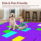 Ultra Soft Area Rug, Non Slip, Stain Resistant, Washable Area Rugs for Living Room, Bedroom, Vibrant Educational Tiled Design(Purple)