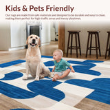 Ultra Soft Area Rug, Non Slip, Stain Resistant, Washable Area Rugs for Living Room, Bedroom, Artisan Revival Collection Geometric Interlock Beige Blue(Blue)