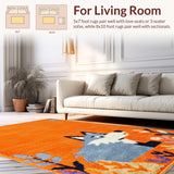 Ultra Soft Area Rug, Non Slip, Stain Resistant, Washable Area Rugs for Living Room, Bedroom, Expressive Youth Themed Illustrative Art(Orange)