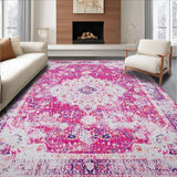 Ultra Soft Area Rug, Non Slip, Stain Resistant, Washable Area Rugs for Living Room, Bedroom, Rustic Soft Pink Geometric Design(Pink)