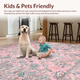 Ultra Soft Area Rug, Non Slip, Stain Resistant, Washable Area Rugs for Living Room, Bedroom, Vibrant Retro Flower Arrangement(Pink)