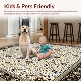 Ultra Soft Area Rug, Non Slip, Stain Resistant, Washable Area Rugs for Living Room, Bedroom, Sophisticated Geometric Area with Cream and Brown Floral Accents(White)