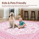 Ultra Soft Area Rug, Non Slip, Stain Resistant, Washable Area Rugs for Living Room, Bedroom, Soft Pink Geometric Pattern(Pink)