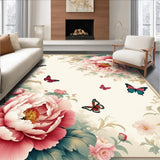 Ultra Soft Area Rug, Non Slip, Stain Resistant, Washable Area Rugs for Living Room, Bedroom, Peony Butterfly for Nursery(Ivory)