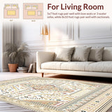 Ultra Soft Area Rug, Non Slip, Stain Resistant, Washable Area Rugs for Living Room, Bedroom, Elegant Non Slip Area with Boho Inspired Geometric(Beige)