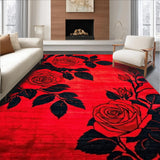 Ultra Soft Area Rug, Non Slip, Stain Resistant, Washable Area Rugs for Living Room, Bedroom, Stylish Black Leaf Artistry(Red)