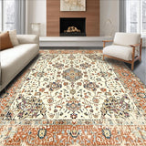 Ultra Soft Area Rug, Non Slip, Stain Resistant, Washable Area Rugs for Living Room, Bedroom, Artisan Inspired Medallion with Harmonious Geometric Floral Designs(Orange)