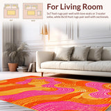 Ultra Soft Area Rug, Non Slip, Stain Resistant, Washable Area Rugs for Living Room, Bedroom, 1970s Inspired Colorful Swirls(Orange)