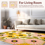 Ultra Soft Area Rug, Non Slip, Stain Resistant, Washable Area Rugs for Living Room, Bedroom, Daring Daisy Print Rugs(Yellow)
