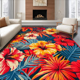 Ultra Soft Area Rug, Non Slip, Stain Resistant, Washable Area Rugs for Living Room, Bedroom, Stylish Tropical Garden Aesthetic(Red)