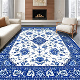 Ultra Soft Area Rug, Non Slip, Stain Resistant, Washable Area Rugs for Living Room, Bedroom, Elegant Blue Porcelain Floral Motif(Blue)