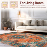 Ultra Soft Area Rug, Non Slip, Stain Resistant, Washable Area Rugs for Living Room, Bedroom, Cozy Teal Orange Trellis Composition(Orange)