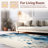 Ultra Soft Area Rug, Non Slip, Stain Resistant, Washable Area Rugs for Living Room, Bedroom, Modern Boho Flower Area with Layered Blue Grey Cream Petal Art Print(Blue)