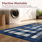 Ultra Soft Area Rug, Non Slip, Stain Resistant, Washable Area Rugs for Living Room, Bedroom, Classic Gray Square Formation(Blue)